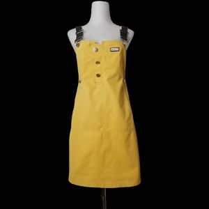 😎 vintage yellow denim suspender skirt